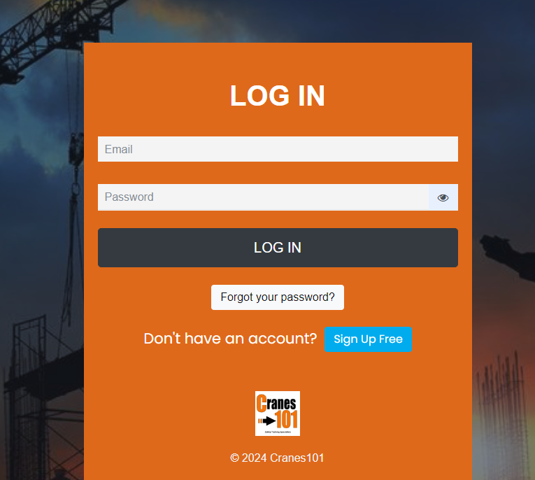 screenshot of cranes101 safety management portal